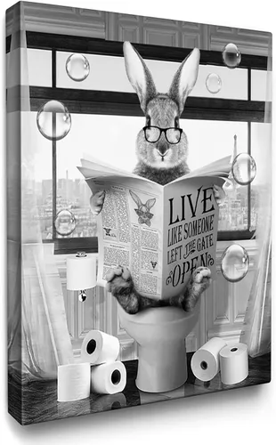 Vista 16 de Luslya Divertido arte de pared de alpaca para baño, linda alpaca sentada en el inodoro, lectura de periódicos, póster enmarcado en blanco y negro