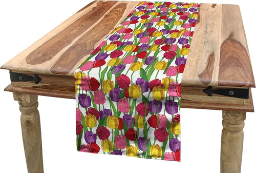 Vista 55 de Lunarable Camino de mesa tropical y manteles individuales, acuarela tucán loro flamenco piñas y flores silvestres sobre rombo, juego para decoración