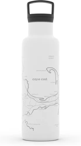 Vista 37 de Well Told Botella de agua aislada con mapa de Washington DC grabado, botella de acero inoxidable grabada (21 onzas, blanco) botella aislada de mapa