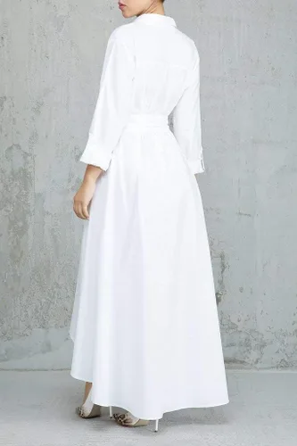 Vista 3 de VERWIN Vestido largo de manga larga para mujer, holgado, elegante, con botones, con bolsillos y cinturones