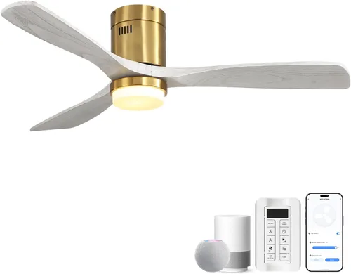 Vista 19 de CACI Mall Ventiladores de techo inteligentes de madera de 52 pulgadas con luces y control remoto, 3 cuchillas, perfil bajo, moderno, compatible