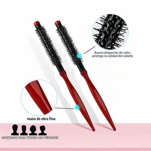 Vista 6 de Mini cepillo Quiff Roller para secado y rizado, cepillo de viaje portátil de 1/2 pulgada con mango de madera y cerdas de nailon para peinar cabello
