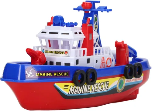 Vista 6 de LBEC Juguete de barco de bomberos, juguete de barco de baño para niños, sin rociadores de agua, detalles realistas para niños para niñas