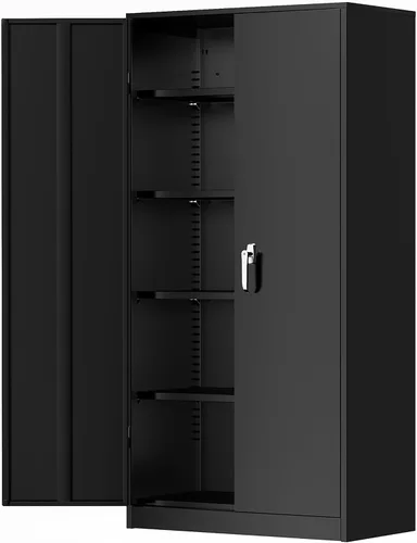 Vista 33 de Greenvelly Armario de almacenamiento de metal con puertas y estantes, armario de almacenamiento con cerradura de 36 pulgadas para oficina, gabinete