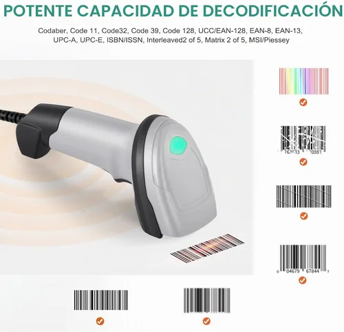 Vista 3 de Escáner de código de barras, 1D CCD lector de código de barras de mano USB conexión con cable escáneres de código de barras para tienda supermercado
