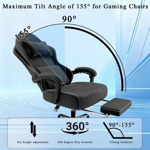 Vista 7 de Ergonomic Gaming Chair with Massage Lumbar Support and Footrest Height Adjustable Fabric Computer Chair with Pocket Spring Cushion for Video Game