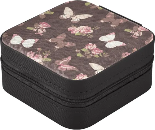Vista 2 de WELLDAY Jewelry Box Rose Butterfly Portable Travel Jewelry Case Organizer Bag Storage Box for Necklace, Earrings, Rings, Bracelet