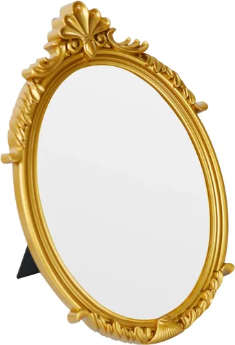 Vista 8 de Espejo de maquillaje ovalado de plástico dorado vintage (bronce, 11 x 7 pulgadas)