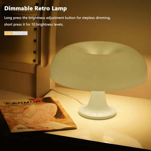 Vista 4 de Lámpara de mesa con forma de hongo en forma de dona, regulable, retro de los años 70, luz moderna de mediados de siglo con 3 modos de iluminación