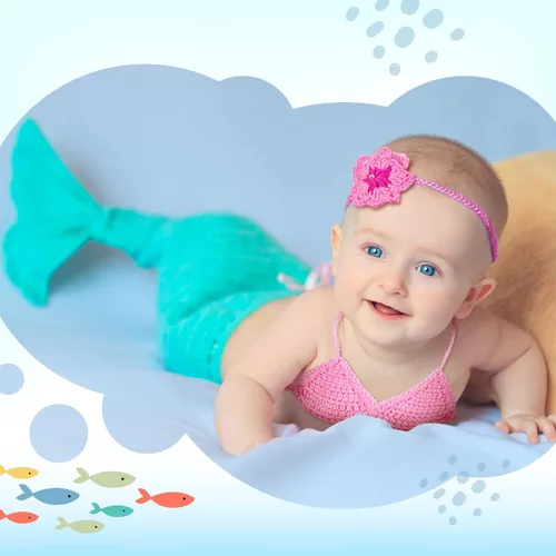 Vista 6 de Janmercy Trajes de fotografía para niña recién nacida, accesorios para fotos de bebé, traje de ganchillo hecho a mano, lindo disfraz de foto (sirena)
