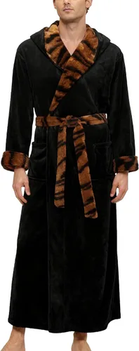 Vista 43 de Alexander Del Rossa Bata de baño de vellón afelpado suave, con capucha, para hombre, bata larga y cálida Verde militar