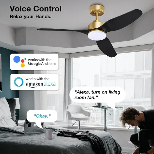 Vista 2 de Hoenofly - Ventiladores de techo inteligentes de 48 pulgadas con luces LED, control remoto, motor CC silencioso, regulable, ventilador de techo