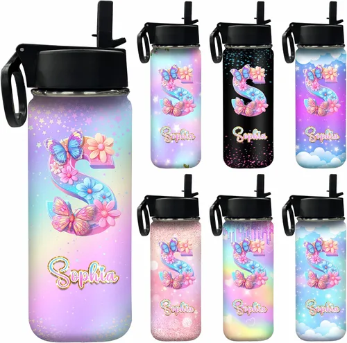 Vista 24 de Botella de agua personalizada, botella de agua deportiva personalizada con nombre, botella de acero inoxidable aislada al vacío con tapa con Color 1