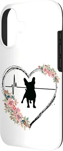 Vista 2 de French Bulldog Heartbeat with Flowers On White Case for iPhone 17