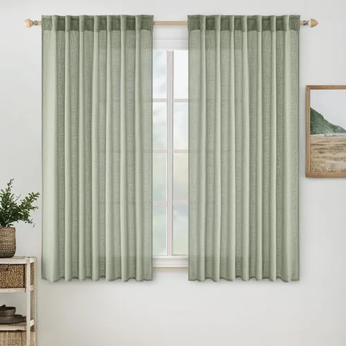 Vista 14 de MIULEE - Cortinas semitraslúcidas suaves y gruesas con textura de lino para cocina y ventana de baño, con trabilla trasera y bolsillo para Blanco