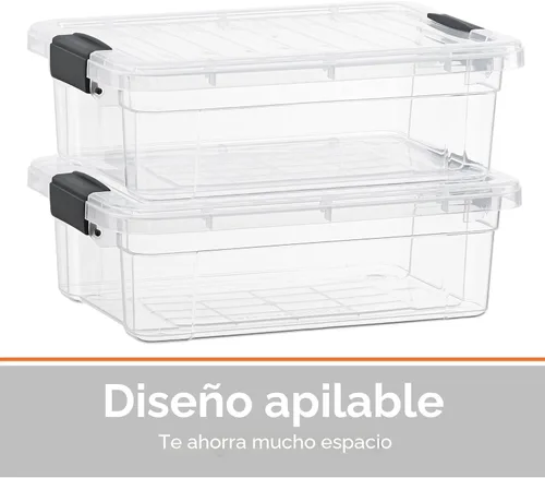 Vista 4 de Superio Pequeñas cajas de almacenamiento planas transparentes con tapas, contenedores de plástico de 4.5 cuartos de galón para organizar, cajas