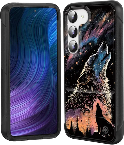 Vista 76 de Funda para Galaxy S24 Plus con soporte, doble capa híbrida de policarbonato duro y silicona suave, resistente a prueba de golpes, funda protectora