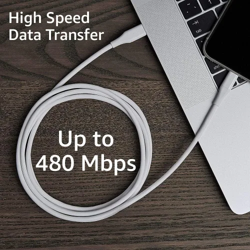 Vista 7 de Amazon Basics Cable de carga USB-A a Lightning ABS con certificación Mfi para iPhone de Apple, iPad, 6 pies, blanco, 1 paquete