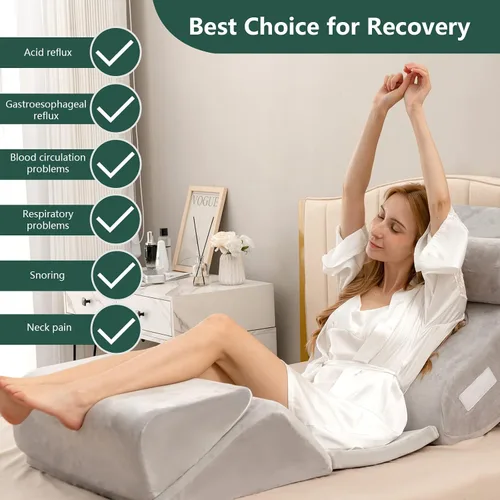 Vista 8 de GORELAX Juego de almohadas de cuña para cama, 6 cojines de espuma viscoelástica ajustables para reflujo ácido, anti ronquidos, almohadas