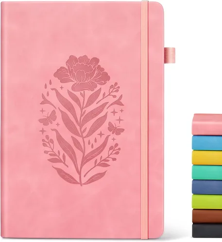 Vista 9 de Cuaderno de diario con líneas para mujeres, A5 de tapa dura de cuero rosa para escribir, 200 páginas, diario de viaje diario, cuaderno grueso