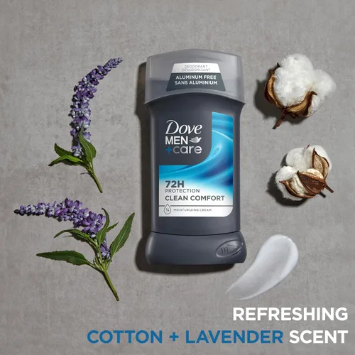 Vista 4 de DOVE MEN + CARE Desodorante en barra para hombre, Clean Comfort, 4 unidades, sin aluminio, protección contra olores de 72 horas, desodorante