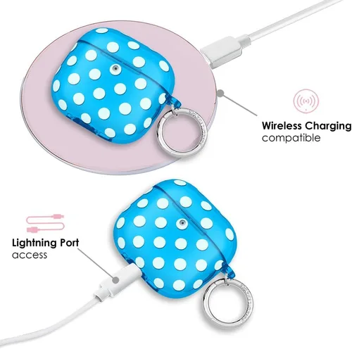Vista 4 de VELVET CAVIAR Funda compatible con AirPods 4 con llavero, bonitas fundas protectoras duras de 4ª generación para mujer, diseño de lunares azules
