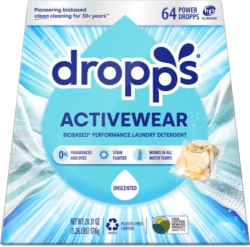 Vista 7 de Dropps Activewear Biobased Power Laundry Detergent Pods, Crisp Breeze (64 unidades) - Cápsulas de detergente para lavandería que combaten manchas