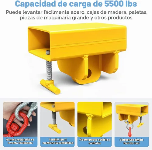 Vista 7 de Accesorio de gancho de elevación para montacargas, 5500 libras de capacidad de gancho de elevación de carretilla elevadora, Grúa móvil de carretilla