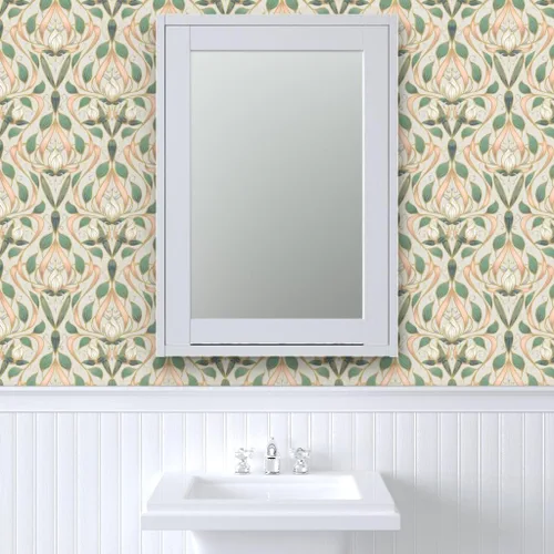 Vista 9 de Papel tapiz para despegar y pegar, diseño Art Nouveau Blossom Floral Nature Blossoms Elegante papel pintado extraíble personalizado por Spoonflower