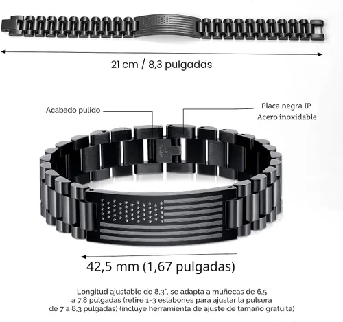 Vista 4 de P. BLAKE Pulsera con versículo bíblico de la bandera estadounidense para hombres, pulsera de acero inoxidable grabada de las Escrituras, religiosa