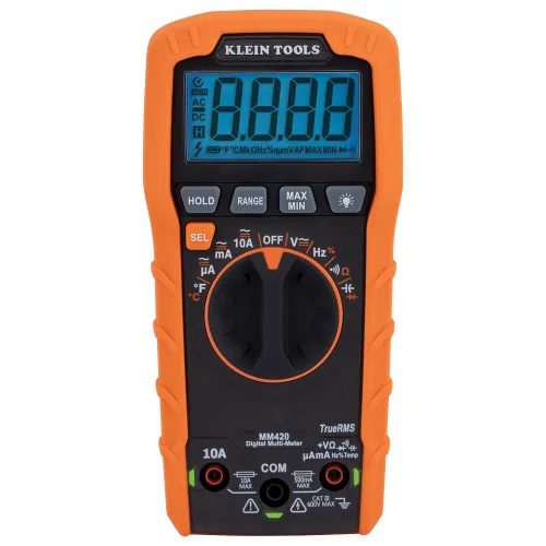 Vista 16 de Klein Tools ET270 Multímetro digital de rango automático, CA/CC, resistencia, continuidad, probador de receptáculo GFCI con cables de prueba y cable
