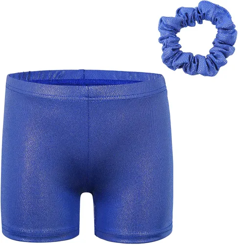 Vista 5 de BAOHULU Leotardos de gimnasia para niñas, ropa de baile patriótica de manga larga con purpurina y pantalones cortos a juego