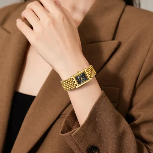 Vista 5 de MASTOP Gold Watches for Women Vintage Rectangle Quartz Watch 30M Waterproof Stainless Steel Bracelet Adjustable Ladies Wristwatch