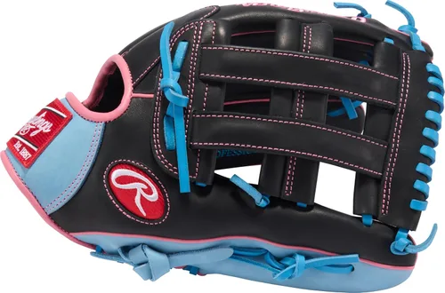 Vista 2 de Rawlings Guantes de béisbol de la serie R9 Tamaños 11.5 a 12.75 pulgadas Múltiples estilos Pro H-Web Negro/Oro