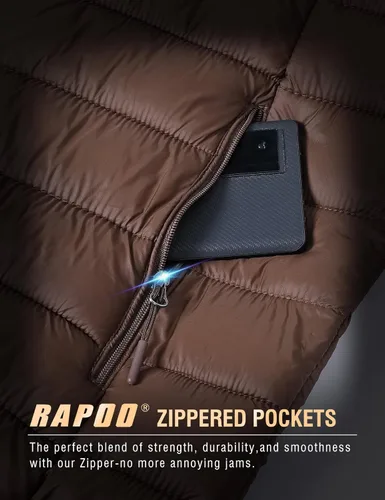 Vista 4 de Rapoo Chaquetas acolchadas para hombre, chaquetas de invierno ligeras, resistentes al agua, resistentes al viento, aisladas