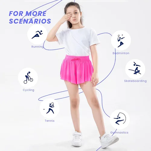 Vista 6 de Paquete de 3 pantalones cortos fluidos para niñas con bolsillos, 2 en 1, faldas de mariposa fluidas para jóvenes, pantalones cortos para correr