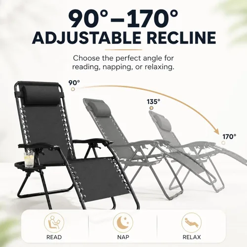 Vista 3 de Zero Gravity Lounge Chair Set of 2, Foldable Outdoor Reclining Chair