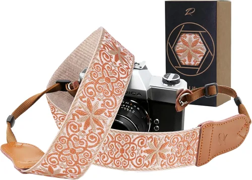 Vista 25 de Padwa Lifestyle Helios Moon God - Correa para cámara de 2 pulgadas, doble capa, extremos de piel vacuna, correas de cámara para fotógrafos, tejido