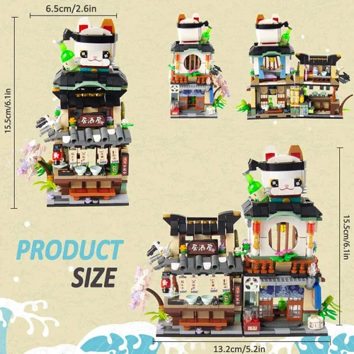 Vista 6 de Kit de mini bloques plegables japoneses de vista callejera - Tienda Izakaya, juguete de tienda de mini marca japonesa, regalo para adultos, niños