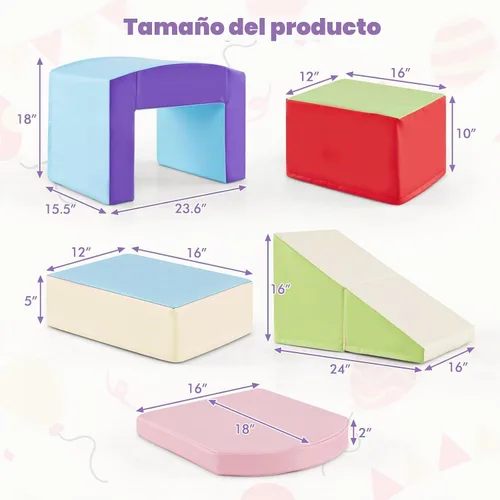 Vista 7 de Olakids Juguetes de Escalada para Niños Pequeños, 7 Piezas de Bloques de Espuma para Bebés de Interior, Juego Suave con Cuero PU, Estructura