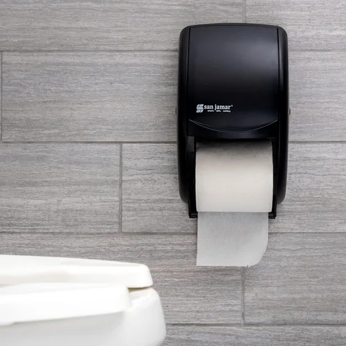 Vista 2 de Dispensador doble de papel de baño estándar San Jamar R3500TBK, color perla negra