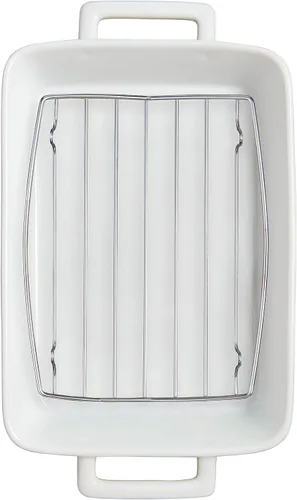 Vista 5 de HIC Kitchen Bandeja Rectangular para Lasaña con Asas, Porcelana Blanca Fina, 13 x 9 x 2.5 Pulgadas