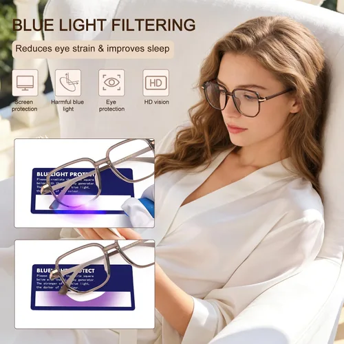 Vista 2 de Dollger Square Blue light Glasses for Women Men Oversized Bluelight Blocking Computer Screen Stylish Eyeglasses TR90 Frame