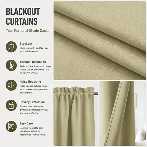 Vista 8 de Aquazolax Half Window Curtains 24 Inch Length, 28" Wide Rod Pocket Small Window Treatment for Kitchen, Bathroom, Camper, Beige, 2 Panels Set