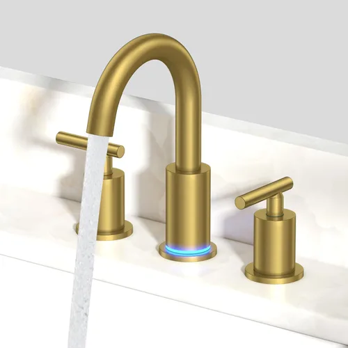 Vista 13 de FORIOUS Grifo de lavabo de baño de oro cepillado de 4" con 2 agujeros