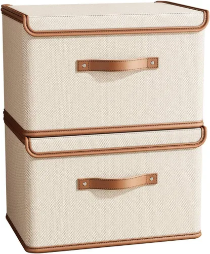 Vista 17 de Tuza Paquete de 2 contenedores de almacenamiento con tapas, contenedor organizador plegable de armario, caja organizadora de tela con asas, cajas