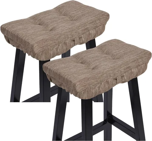 Vista 8 de baibu Juego de 2 cojines de espuma viscoelástica rectangulares, diseño de doble capa, cojín para taburete de bar con lazos, solo 2 almohadillas