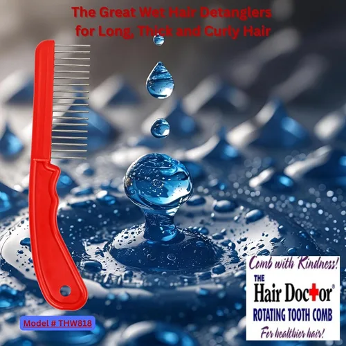 Vista 4 de The Hair Doctor - Peine de pelo extra largo de 1 1/4 pulgadas con dientes giratorios suaves y sedosos para evitar daños en el cabello (rojo hermoso)