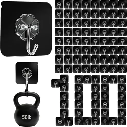 Vista 8 de DDMY Ganchos adhesivos resistentes para colgar 50 libras (máx.), ganchos de pared negros con fuerte adherencia, gancho extraíble sin daños