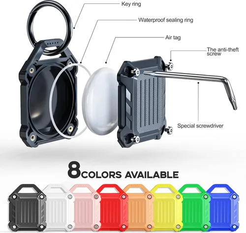 Vista 2 de Dovick - Funda impermeable para llavero Airtag, cubierta completa de tornillo compatible con llavero Apple Air Tag Tracker (negro 1 unidad)